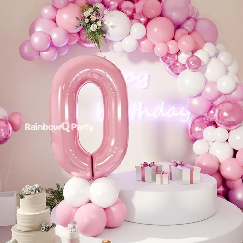 Miniatura 2 de Globo Número 0 de 40 Pulgadas para Niño o Niña Rosa Grande 0-9 Papel de Aluminio Mylar Grande Globo Número 0 Feliz Cumpleaños 0 Fiesta Aniversario