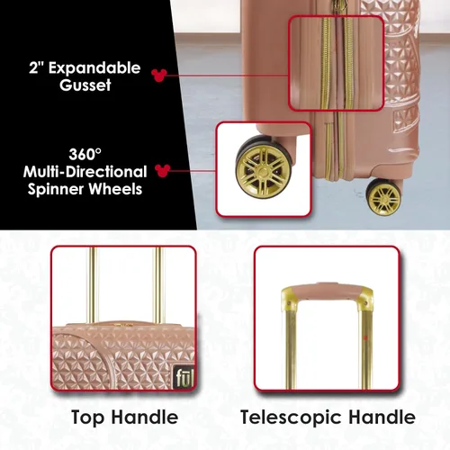 Miniatura 5 de FUL Disney Mickey Mouse - Maleta rígida con ruedas giratorias, Oro Rosa, Disney Mickey Mouse - Maleta de mano de 21 pulgadas, maleta rígida