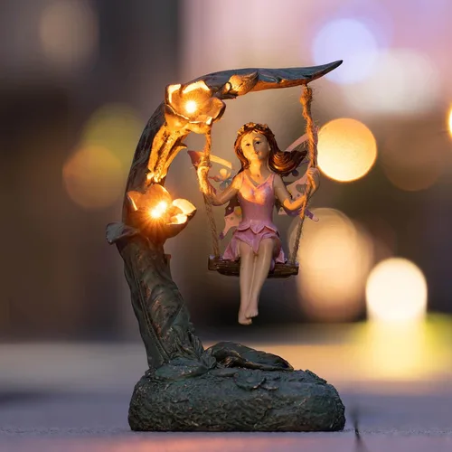 Miniatura 5 de Suyorpe Decoración de estatua de hada de flores de jardín al aire libre, divertidas figuras de hadas oscilantes para patio, césped, porche, regalos