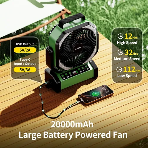 Miniatura 4 de Ventilador de camping Socool con luz - ventilador con batería recargable de 20000 mAh con control remoto, 112 horas y 8 velocidades, pantalla Verde