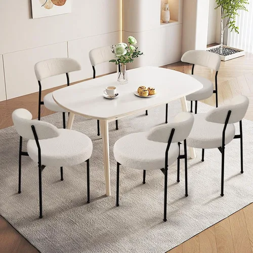 Miniatura 10 de Modern Boucle - Juego de 2 sillas de comedor con respaldo redondo tapizado de lana de cordero y patas de metal para comedor, cocina, restaurante
