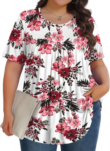 Tencede camisa de tallas extragrandes para mujer, blusa de verano, manga corta con cuello redondo, suave, de estilo casual tipo túnica (XL-5XL)
