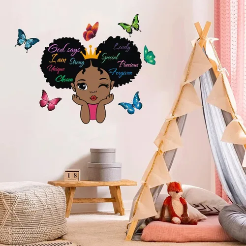 Miniatura 2 de DREMISI Calcomanías de pared mágicas de niña negra para dormitorio de niñas, calcomanía de pared con cita inspiradora, frase motivacional