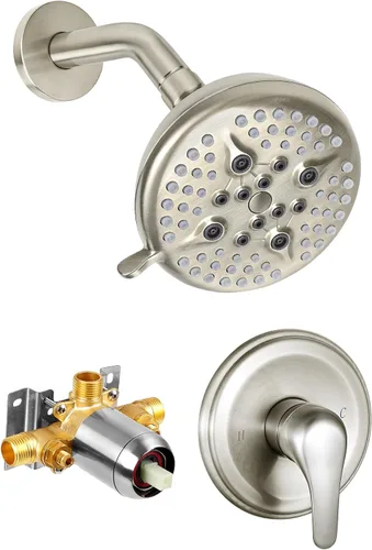 KINSE Juego de grifería de ducha, accesorios de ducha de lluvia con 5 tipos de rociado, cabezal de ducha y juego de mango de 5 pulgadas, kit de