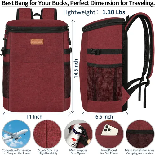 Miniatura 3 de Mochila Enfriadora de Camping para 30 Latas, Mochilas Enfriadoras Suaves Aisladas a Prueba de Fugas Bolsa Enfriadora de Viaje Impermeable Almuerzo