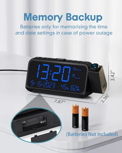 Miniatura 7 de Roxicosly - Despertador de proyección para techo de dormitorio, 118 dB súper fuerte para personas que duermen mucho, pantalla digital grande de 6.7