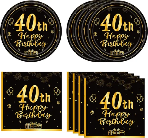 Miniatura 18 de Juego de 40 platos y servilletas desechables para fiesta de cumpleaños de 30 años para ella, vintage, negro y dorado, 1996, 30 años, juego
