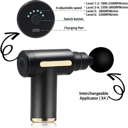 Miniatura 2 de Pistola de masaje, masaje muscular de tejido profundo mejorado para aliviar el dolor, masajeador de percusión con 4 cabezales de masaje y motor