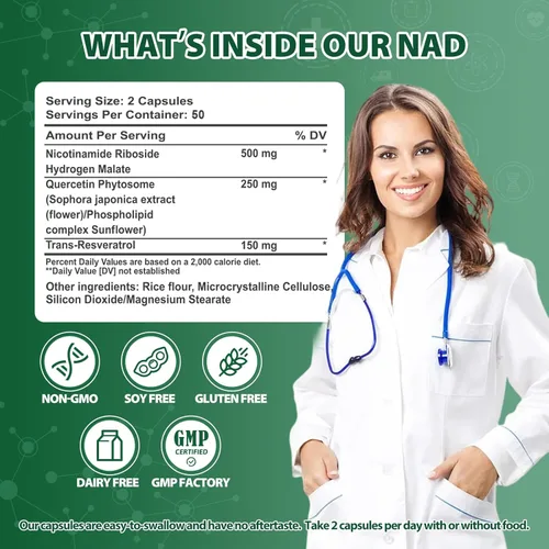 Miniatura 2 de Suplemento liposomal NAD+ con ribósido de nicotinamida y resveratrol - Suplemento NAD para mujeres y hombres - Energía celular, salud mitocondrial