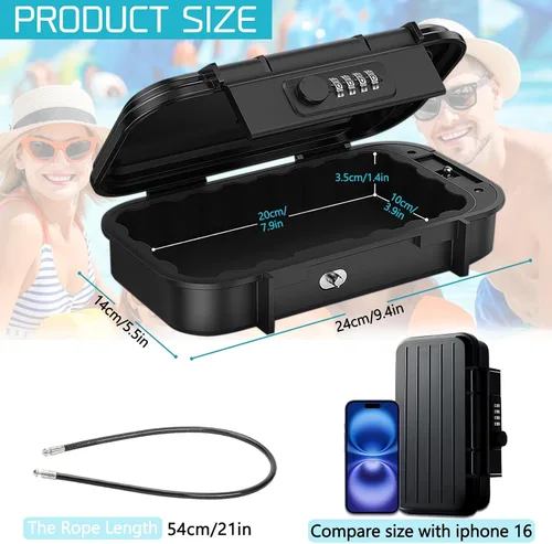 Miniatura 2 de Caja de seguridad con código, mini caja de seguridad portátil con combinación de cadena extraíble, caja de bloqueo antirrobo, caja de seguridad