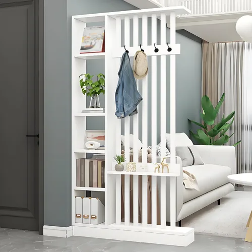 Miniatura 21 de Divisor de pared de habitación con estantes, pantalla de división de entrada de piso a techo, divisor de habitación independiente con estante
