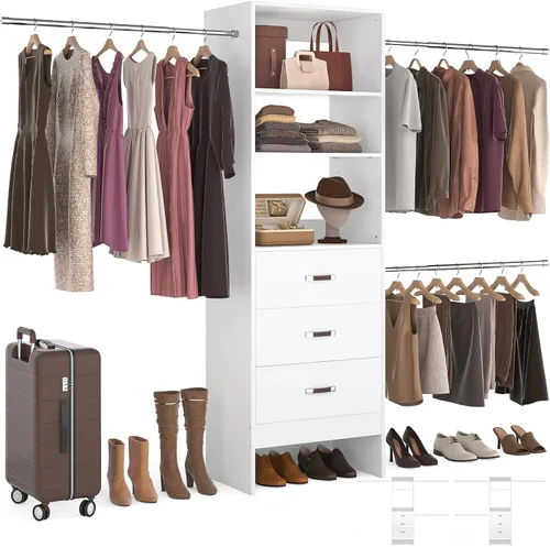 Miniatura 11 de Homieasy Sistema Organizador de Armario de 96 Pulgadas, Organizador de Armario Walk-In Personalizable de 8 Pies con Varillas para Colgar, Perchero