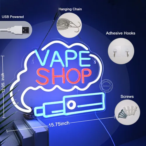 Miniatura 4 de Britrio VAPE Shop Letrero de neón para pared, decoración de humo, ventana de negocios, hogar, bar, oficina, dormitorio, cocina, cueva de hombre