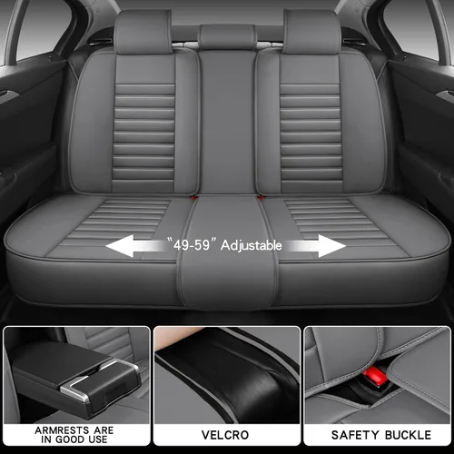 Miniatura 5 de Fundas de cuero de cobertura completa para asiento delantero de automóvil, 1 par, ajuste universal para la mayoría de automóviles, sedanes, XT04 Gris
