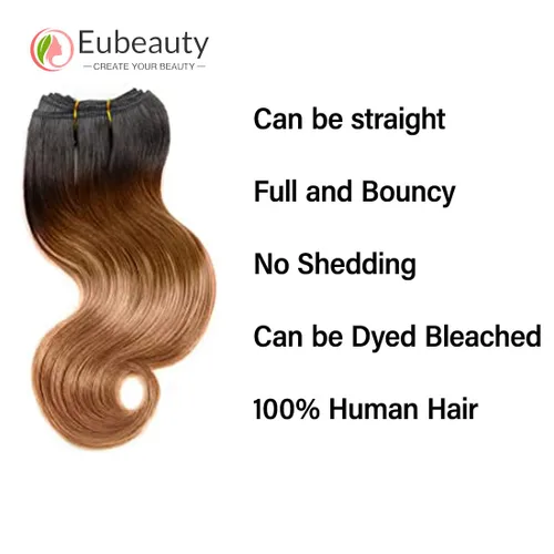 Miniatura 4 de Extensiones de cabello humano 12A ombré, ondulado, 4 paquetes cortos de 8, 8, 8, 8 pulgadas, extensiones de cabello virgen brasileño 100% sin