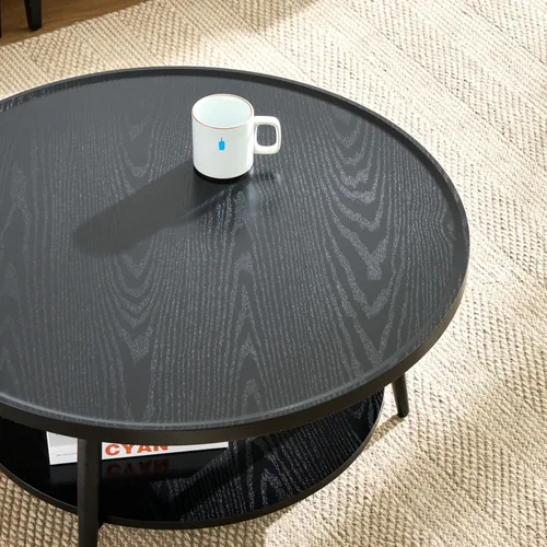 Miniatura 3 de Saint Mossi - Mesa de café moderna para sala de estar, mesa de café redonda de mediados de siglo, mesa central de 2 niveles para espacios pequeños