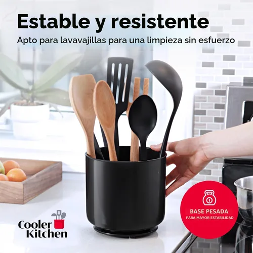 Miniatura 4 de Cooler Kitchen Portautensilios Jumbo Extra Grande Resistente Giratorio Negro con Base Pesada Antivuelco e Inserto con Agarre - A Prueba de Óxido