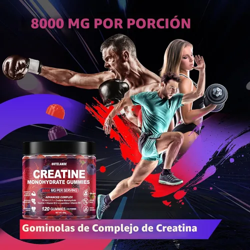 Miniatura 4 de Gomitas de monohidrato de creatina de 8000 mg para hombres y mujeres, suplemento de creatina para mejorar el crecimiento muscular, impulso