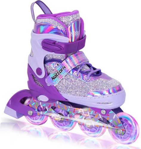 Nattork Patines en línea para niños y niñas, patines ajustables con ruedas iluminadas para edades de 3 a 12 años, el mejor regalo de cumpleaños para