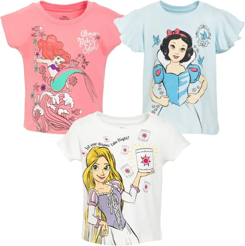 Disney Princess Moana Rapunzel Snow White Encanto Raya - Paquete de 3 camisetas cruzadas para niñas pequeñas y grandes
