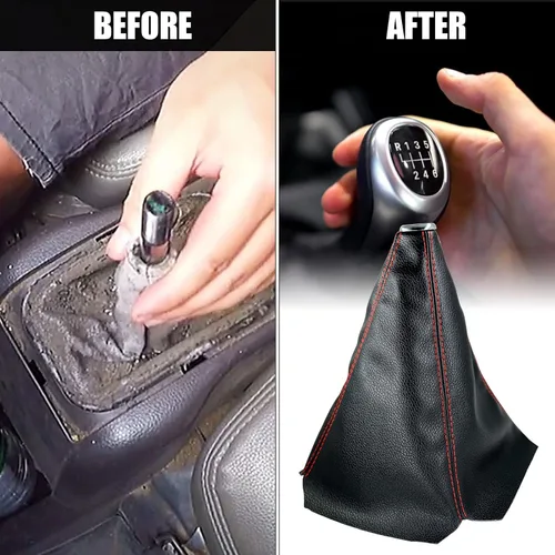 Miniatura 5 de Funda universal para pomo de cambio de coche, de piel PU, color negro, para cambio manual/automático (piel PU negra/costuras rojas)