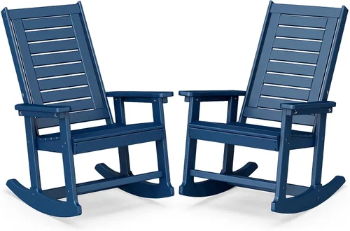 Miniatura 19 de BRIOPAWS Outdoor Rocking Chairs Set of 2 HDPE Plastic Porch Rockers Aqua Oversized Patio Rocker Chair High Back for Big Man Weather