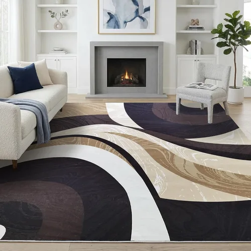 Miniatura 20 de Yafa Home Fashion Alfombra moderna y contemporánea con diseño de remolinos, lujosa, elegante y moderna (negro/gris, 2 pies x 3 pies)
