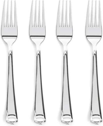 Miniatura 8 de Prestee 100 tenedores de plástico – Utensilios de cubiertos de plástico dorado resistentes de 7 pulgadas – Tenedores dorados elegantes y desechables