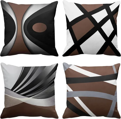 Miniatura 11 de Emvency - Juego de 4 fundas de almohada decorativas modernas con rayas abstractas en rojo, gris, negro y blanco, acrílico, gris audaz, fundas