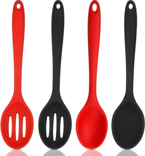 Miniatura 9 de Boao 4 cucharas de silicona para cocinar cucharas grandes antiadherentes de 10.6 pulgadas, cucharas ranuradas resistentes al calor, para mezclar