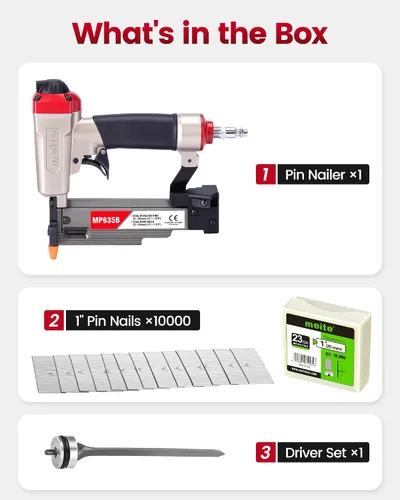 Miniatura 8 de meite MP635B Clavadora de Pines con 10000 clavos sin cabeza de 1 pulgada, Clavadora Neumática de Calibre 23, Pistola Neumática de Clavos sin Cabeza