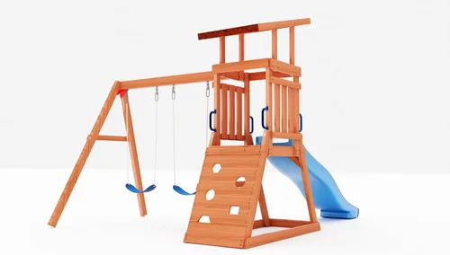 Conjuntos de columpios de madera Dolphin Playground para el patio trasero con tobogán de 1.83 m, juego al aire libre para niños con fosa de arena,