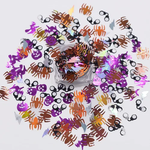Miniatura 32 de LB1000 LB1000 - 0.35 oz/paquete - 0.197 in negro forma de murciélago lentejuelas purpurina Halloween festival rave belleza maquillaje cara cuerpo