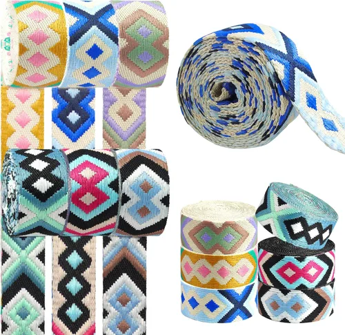 Miniatura 9 de 6 rollos de correas de nailon bohemio de 1.5 pulgadas, correas para bolso, correas para mochilas, correas de nailon con patrones para cinturón