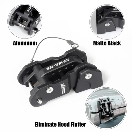 Miniatura 3 de Pestillos de capó de aluminio para reemplazar el gancho del capó para Jeep Wrangler JK/JKU 2007-2017, JL/JLU 2018+ y Jeep Gladiator 2020+ con diseño