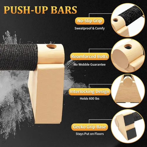 Miniatura 3 de Parallettes Bars - Equipo de calistenia de madera para entrenamiento de pie, barras de empuje y barra de calistenia - Barras de pie de mano y asas