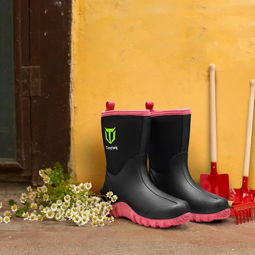 Miniatura 7 de TIDEWE Botas de goma para mujer, botas de lluvia aisladas de neopreno de 0.217 in con vástago de acero, botas de caza impermeables de media