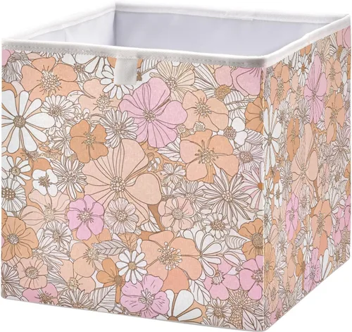 Kigai Contenedores de almacenamiento con diseño floral retro, cubos grandes plegables de 11 x 11 x 11 pulgadas, cesta de almacenamiento para oficina