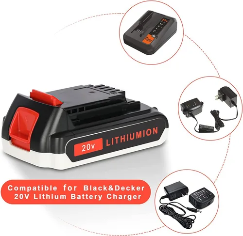 Miniatura 7 de JYJZPB Paquete de 2 baterías de repuesto de 3000 mAh compatibles con batería de litio Black and Decker de 20 V LB20 LBX20, para Black+Decker LBXR20