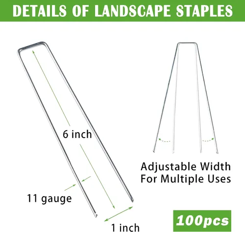 Miniatura 2 de SUNTURF Paquete de 100 estacas de jardín de acero galvanizado de calibre 11 de 6 pulgadas, grapas de sujeción para asegurar tela de malas hierbas