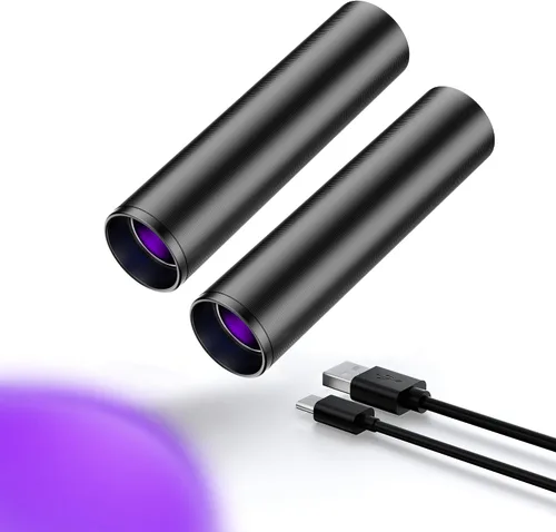 E-riding Paquete de 2 luces UV de luz negra, mini linterna UV recargable de 395 nm, linterna ultravioleta USB-C, detector portátil de orina de