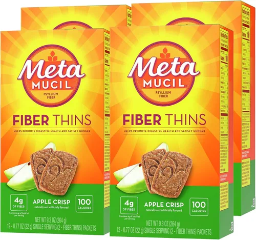 Metamucil, Fiber Thins, suplemento diario de fibra de cáscara de psyllium, apoya la salud digestiva y satisface el hambre, sabor a manzana