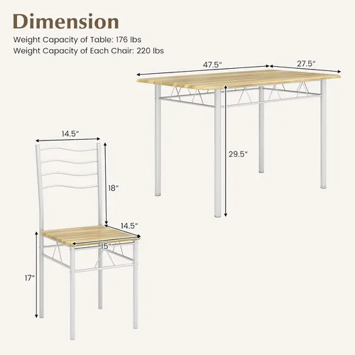 Miniatura 7 de COSTWAY Juego de 4 sillas de mesa de cocina, 5 piezas rectangulares de metal con almohadilla antideslizante, diseño que ahorra espacio, juego Nogal