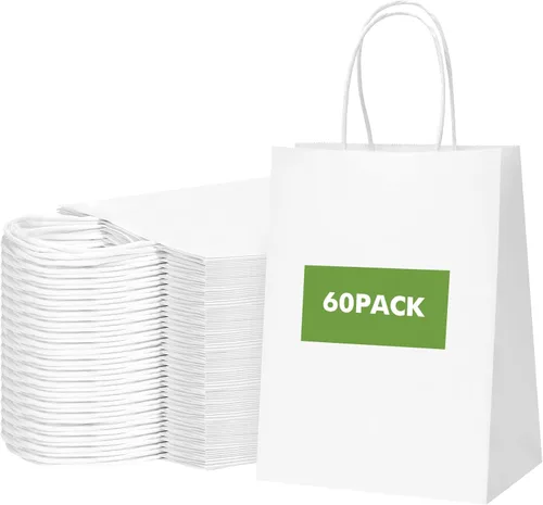 Miniatura 11 de OUTUXED 60 bolsas de regalo de papel negro de 5.25 x 3.2 x 8 pulgadas con asas, pequeñas bolsas de regalo a granel para compras, cumpleaños, bodas