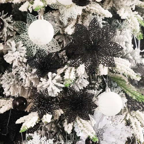 Miniatura 4 de Wironlst 24 piezas de flores de pascua con purpurina para árbol de Navidad, arbustos de nochebuena brillantes, decoraciones de Navidad para Navidad