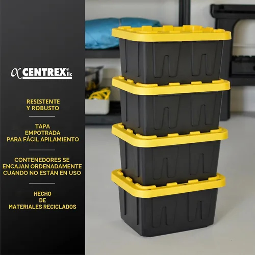 Miniatura 5 de BLACK & YELLOW Contenedores de almacenamiento resistentes de 5 galones con tapas, apilables, extremadamente duraderos, [paquete de 4 unidades]
