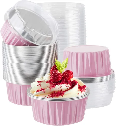 Miniatura 13 de EUSOAR Forros para cupcakes para hornear, 50 forros para magdalenas de 5 onzas, moldes de papel de aluminio desechables, recipientes de postre, 5