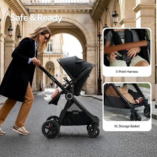 Miniatura 6 de Mompush Ultimate2 Cochecito de bebé, Cochecito convertible premium de tamaño completo para niños, Asiento reversible con ajuste de reclinación