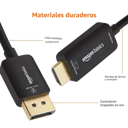 Miniatura 4 de Amazon Basics Cable DisplayPort a HDMI, unidireccional, de computadora a pantalla, video y audio, 1080p, 1920x1200, 4K @60Hz, enchufe chapado
