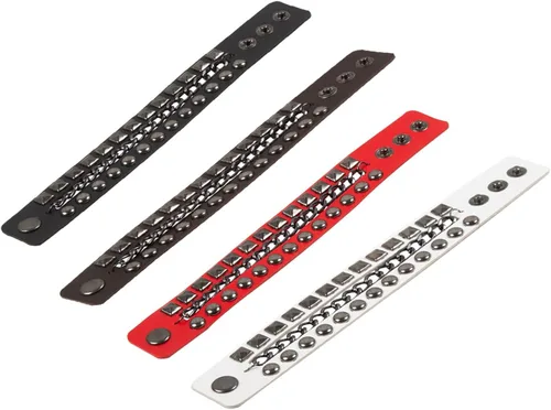 Miniatura 2 de Caiyao Juego de 4 pulseras punk góticas de piel sintética con remaches y tachuelas, para hombre y mujer, estilo hip hop, unisex, regalo de joyería A